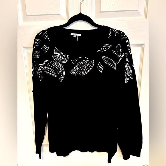 NWOT WOMENS VILA MILANIE BLACK SILVER STUDED WOOL BLEND LIGHTWEIGHT SWEATER XL - Picture 3 of 10